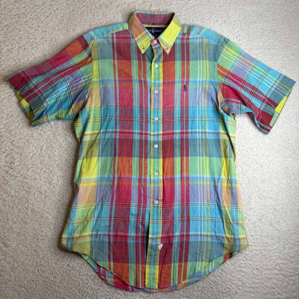 Polo Ralph Lauren Mens Medium Madras Plaid Short Sleeve paper thin flowy